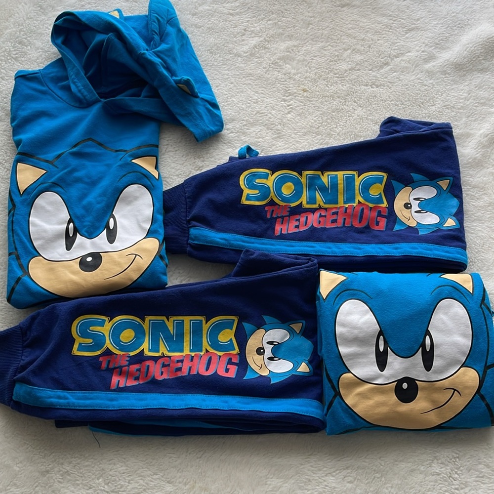 SEGA Sonic The Hedgehog Kids Pajama Sets Top & Bottom Boys Size 7 Lot2 s…
